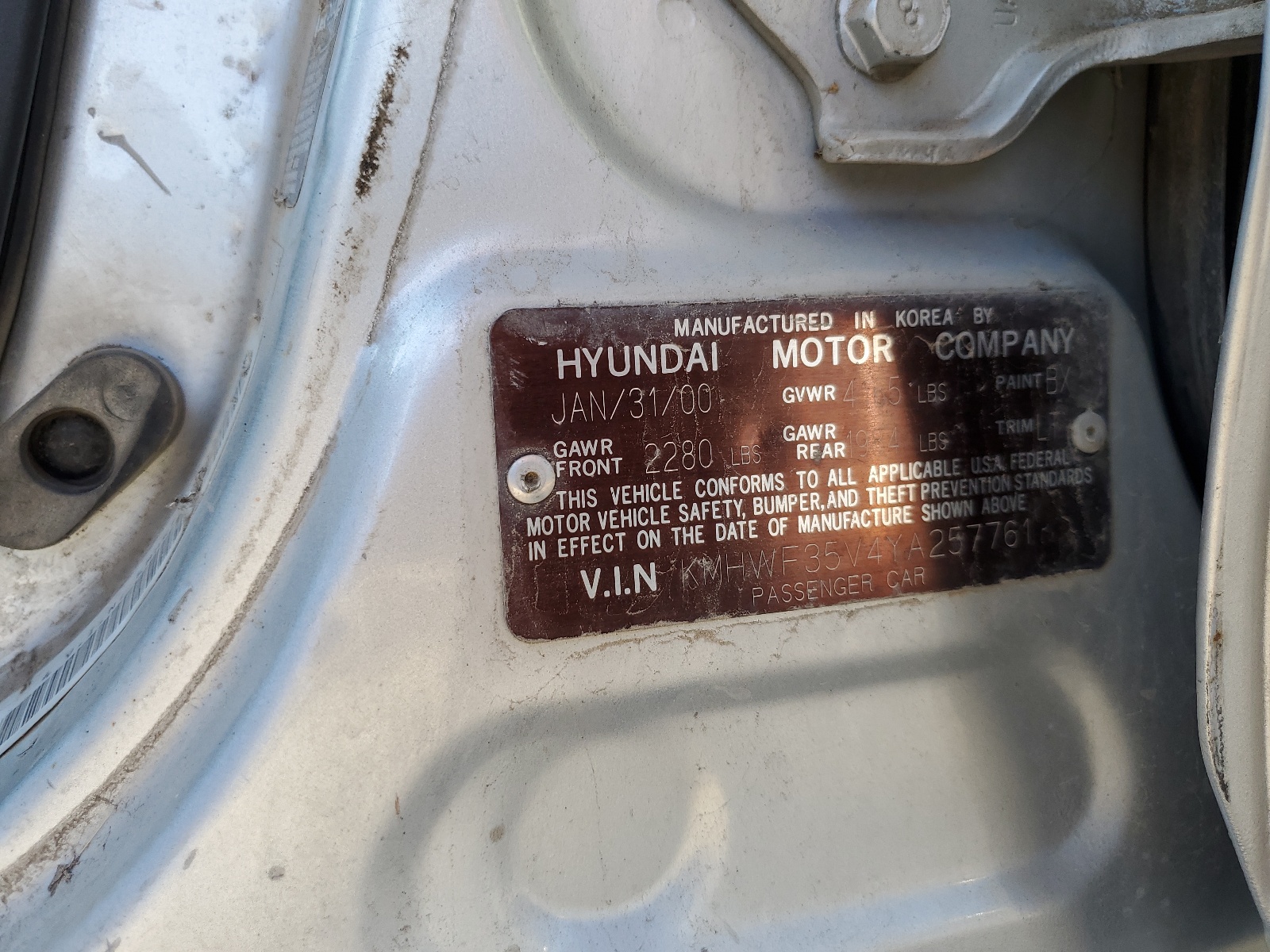 KMHWF35V4YA257761 2000 Hyundai Sonata Gls