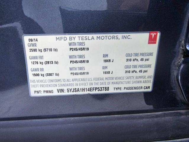 2014 Tesla Model S vin: 5YJSA1H14EFP53788