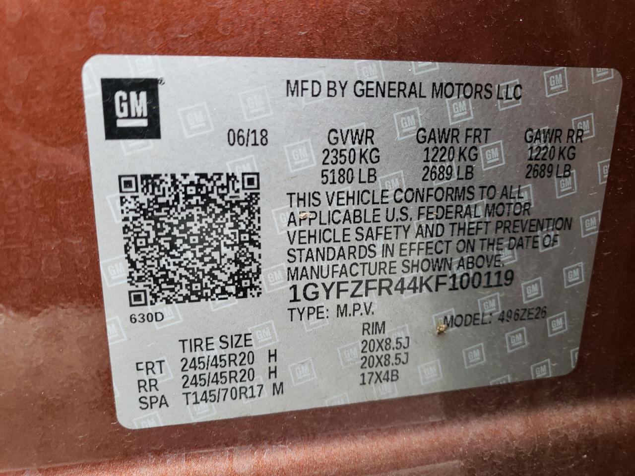 1GYFZFR44KF100119 2019 Cadillac Xt4 Sport