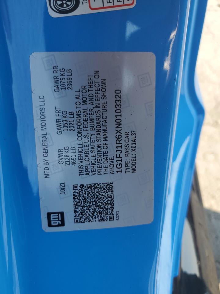 2022 Chevrolet Camaro Zl1 VIN: 1G1FJ1R6XN0103320 Lot: 69412344