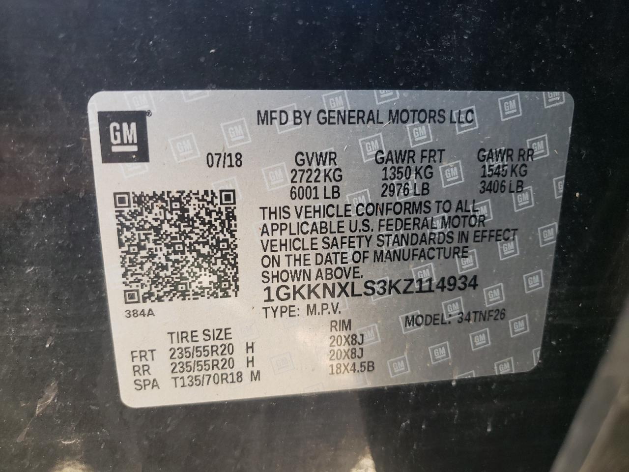 1GKKNXLS3KZ114934 2019 GMC Acadia Denali