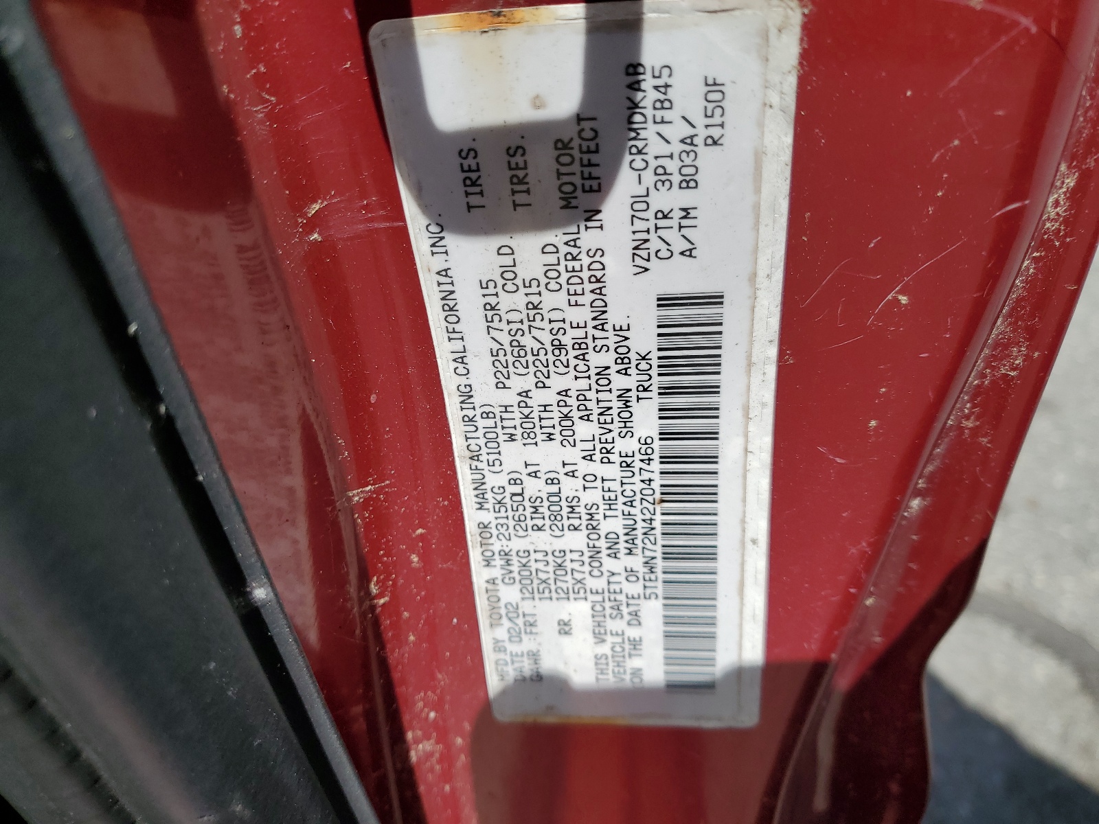 5TEWN72N42Z047466 2002 Toyota Tacoma Xtracab