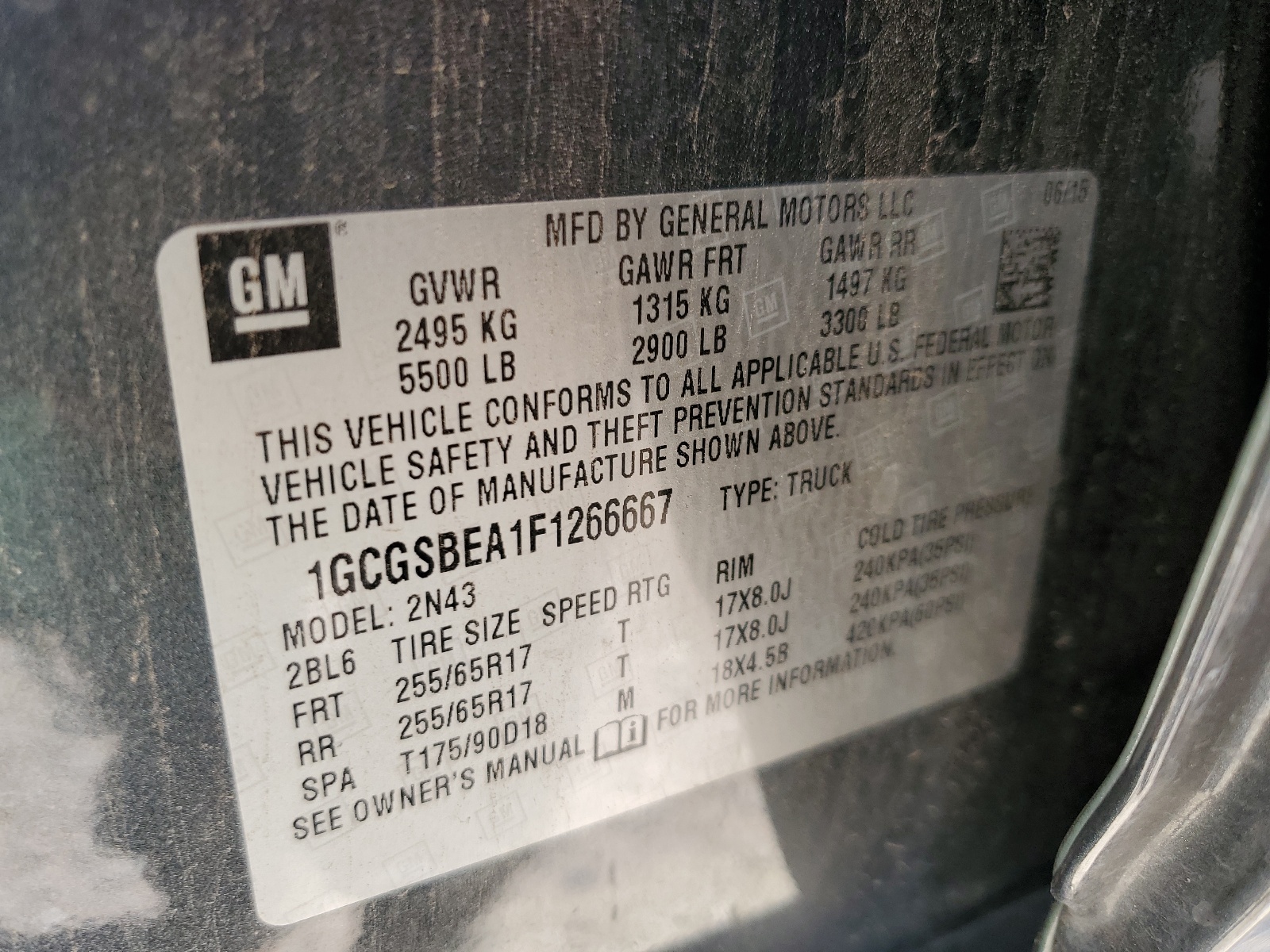 1GCGSBEA1F1266667 2015 Chevrolet Colorado Lt