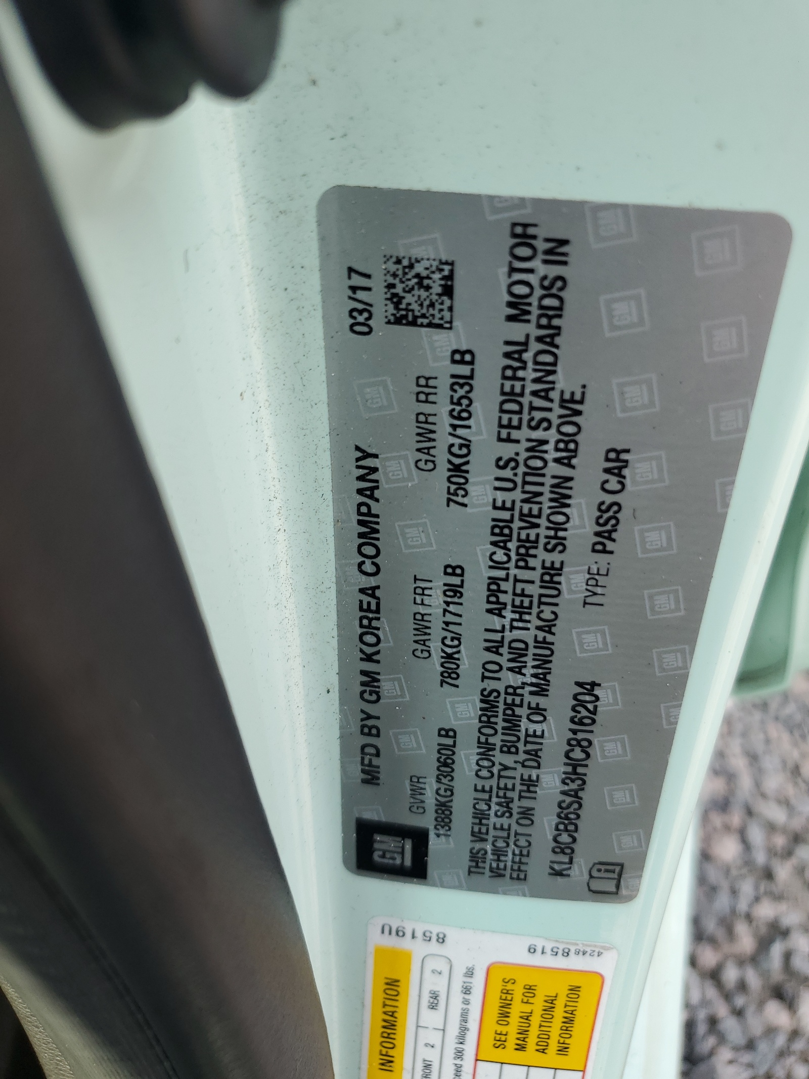 KL8CB6SA3HC816204 2017 Chevrolet Spark Ls