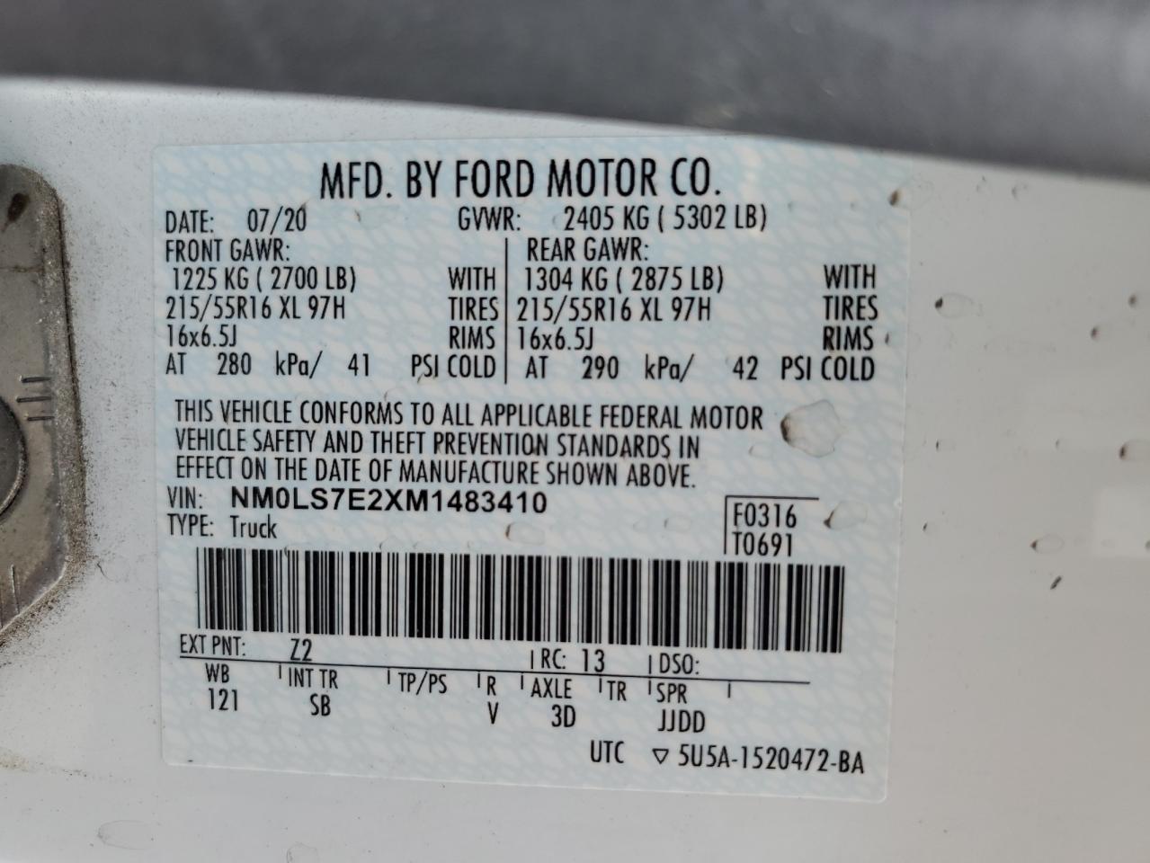 NM0LS7E2XM1483410 2021 Ford Transit Connect Xl