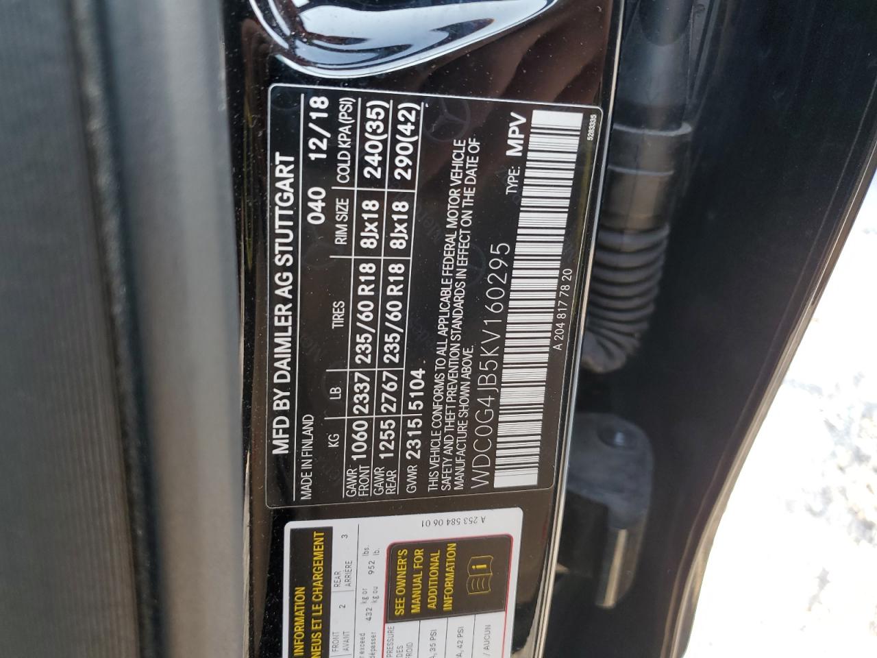 WDC0G4JB5KV160295 2019 Mercedes-Benz Glc 300