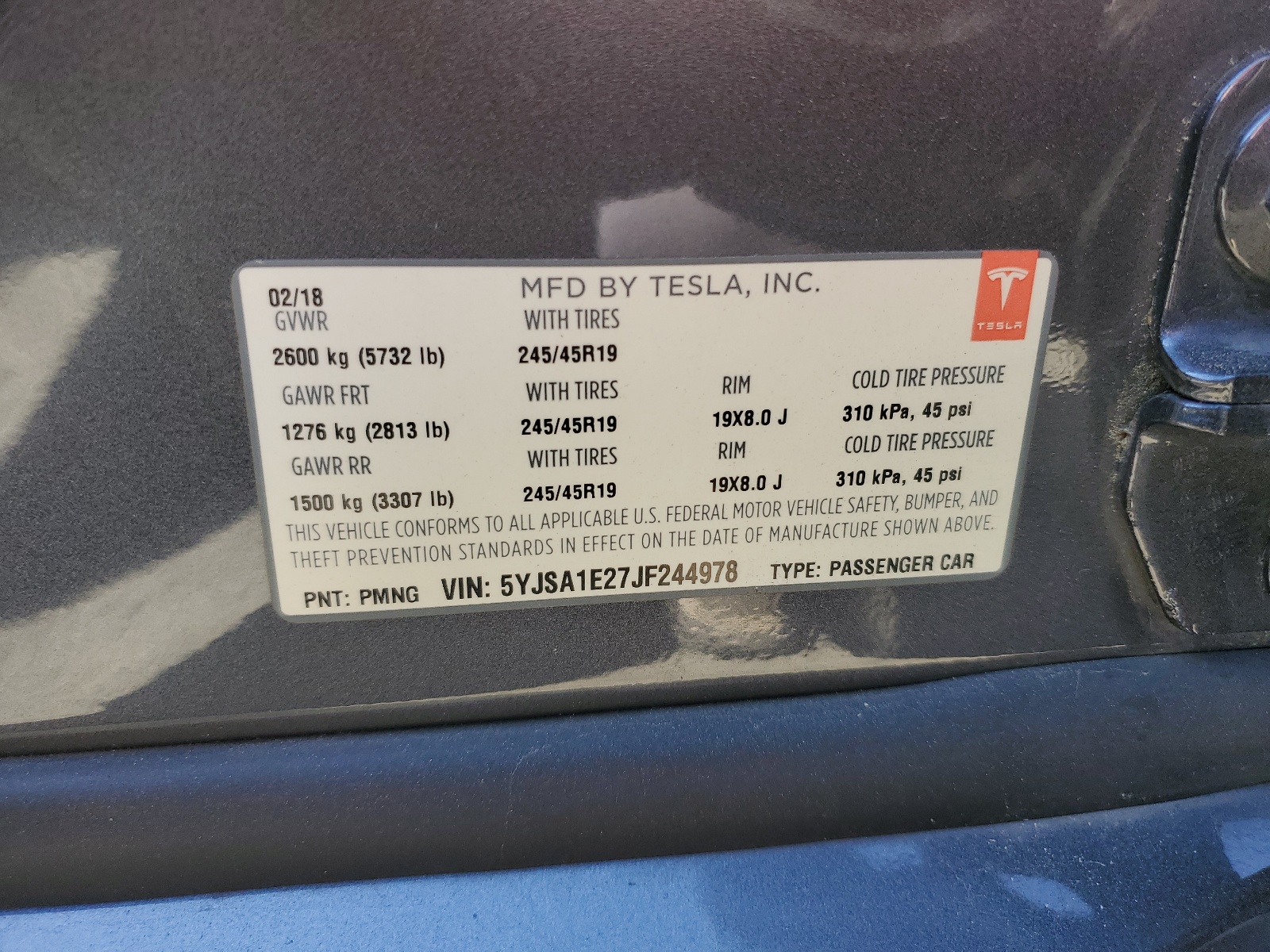 5YJSA1E27JF244978 2018 Tesla Model S