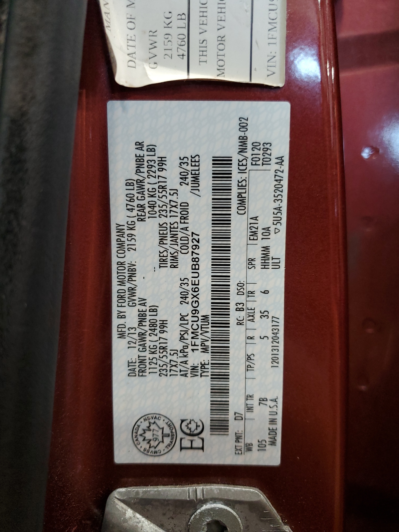 1FMCU9GX6EUB87927 2014 Ford Escape Se