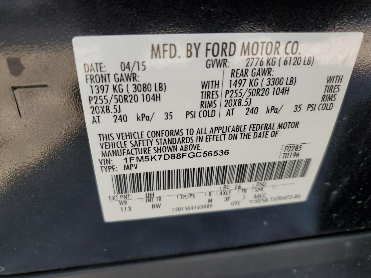 1FM5K7D88FGC56536 2015 FORD EXPLORER - Image 13