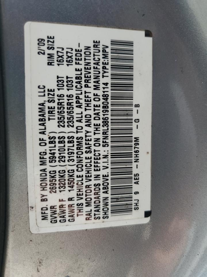 2009 Honda Odyssey Exl VIN: 5FNRL38619B048114 Lot: 69767494