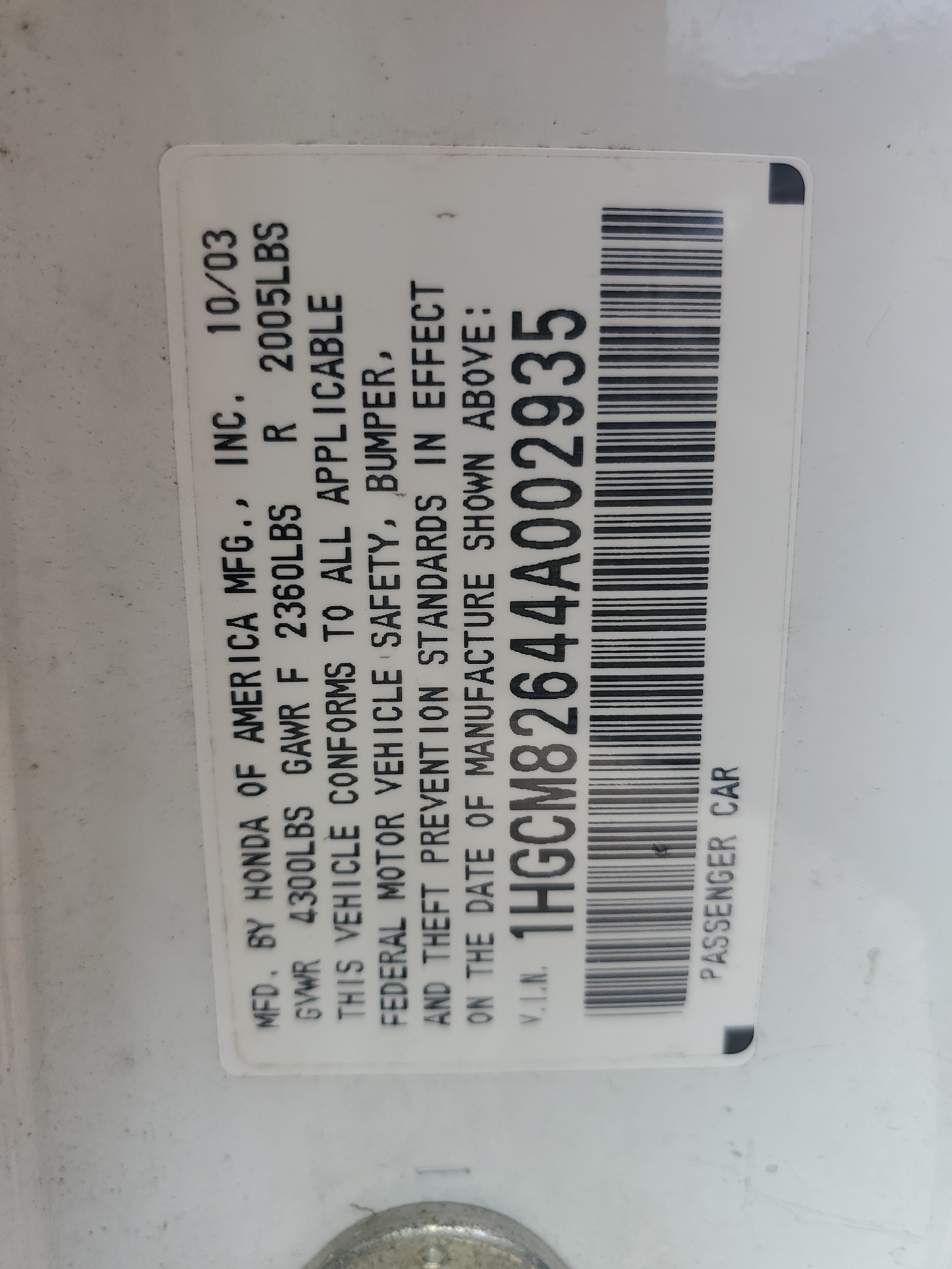 1HGCM82644A002935 2004 Honda Accord Ex