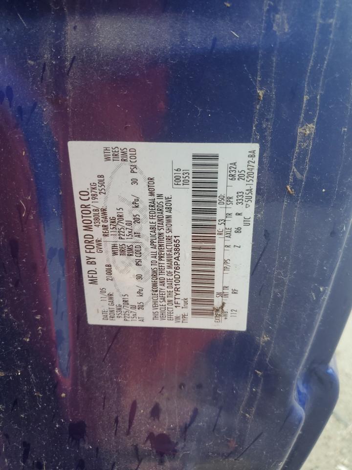 2006 Ford Ranger VIN: 1FTYR10D76PA38651 Lot: 67386704