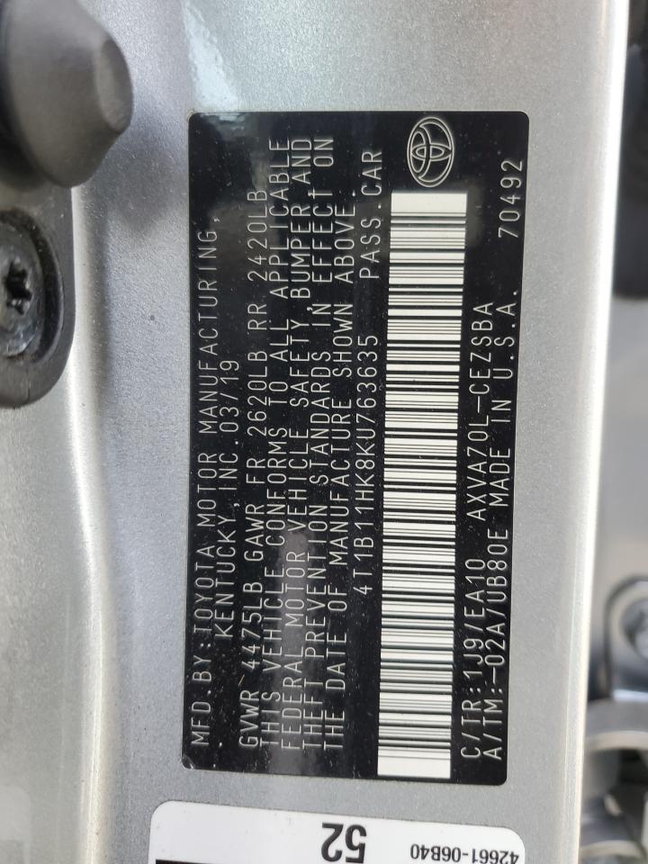 4T1B11HK8KU763635 2019 Toyota Camry L