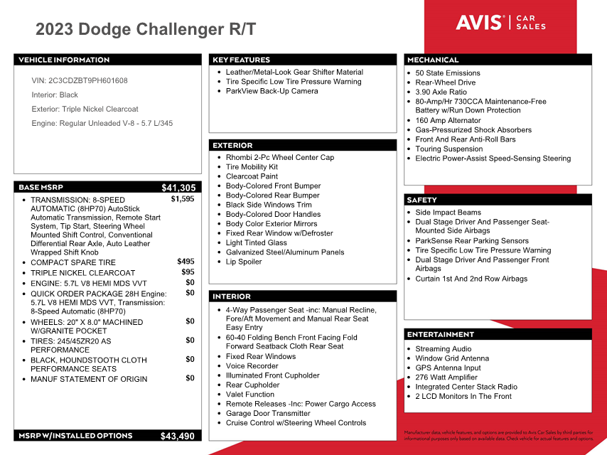 2C3CDZBT9PH601608 2023 Dodge Challenger R/T