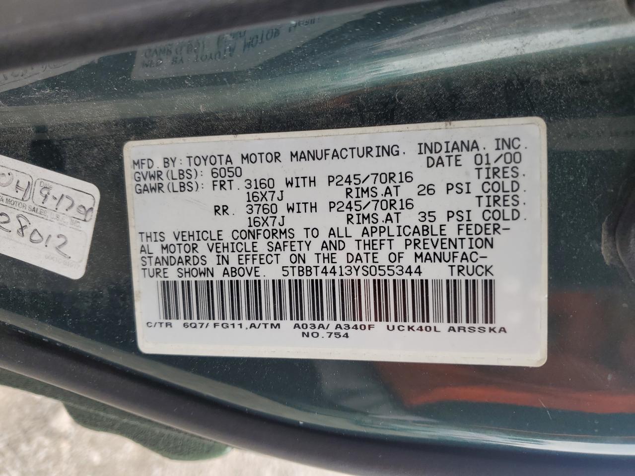 2000 Toyota Tundra Access Cab VIN: 5TBBT4413YS055344 Lot: 67460904