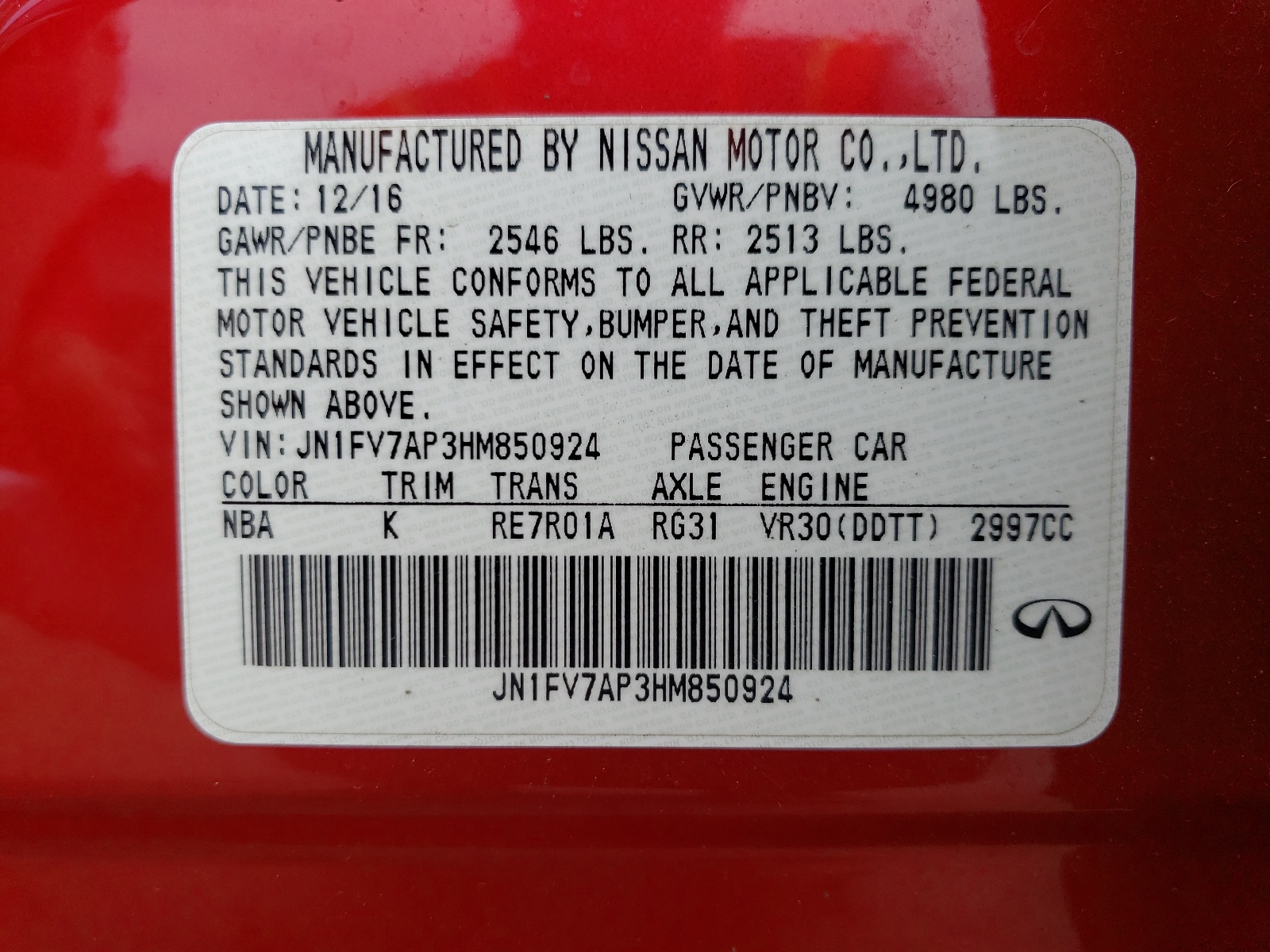 2017 Infiniti Q50 Red Sport 400 vin: JN1FV7AP3HM850924