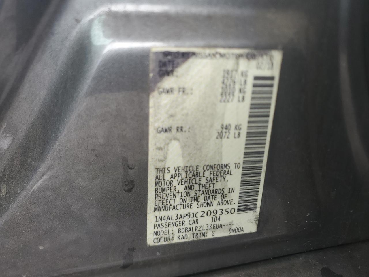 2018 Nissan Altima 2.5 VIN: 1N4AL3AP9JC209350 Lot: 67955784