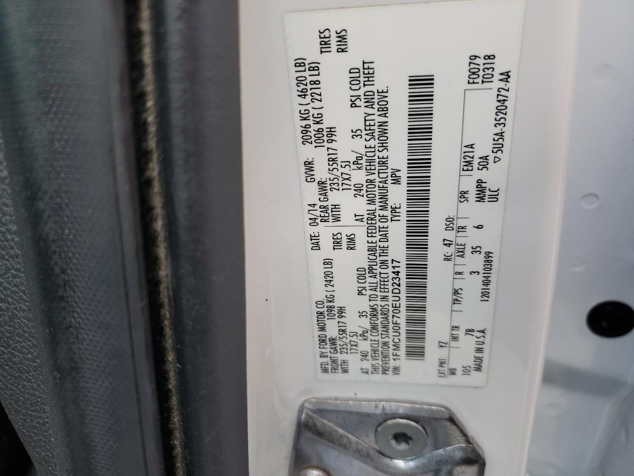 2014 Ford Escape S VIN: 1FMCU0F70EUD23417 Lot: 67128344