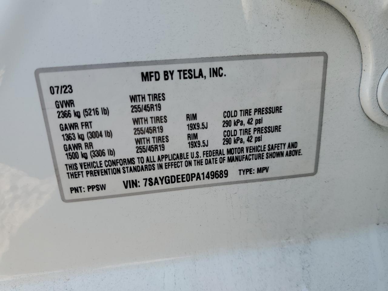 7SAYGDEE0PA149689 2023 Tesla Model Y