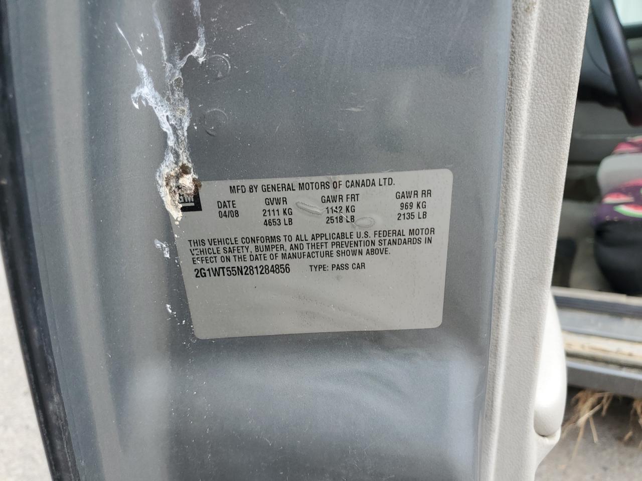 2008 Chevrolet Impala Lt VIN: 2G1WT55N281284856 Lot: 67785014