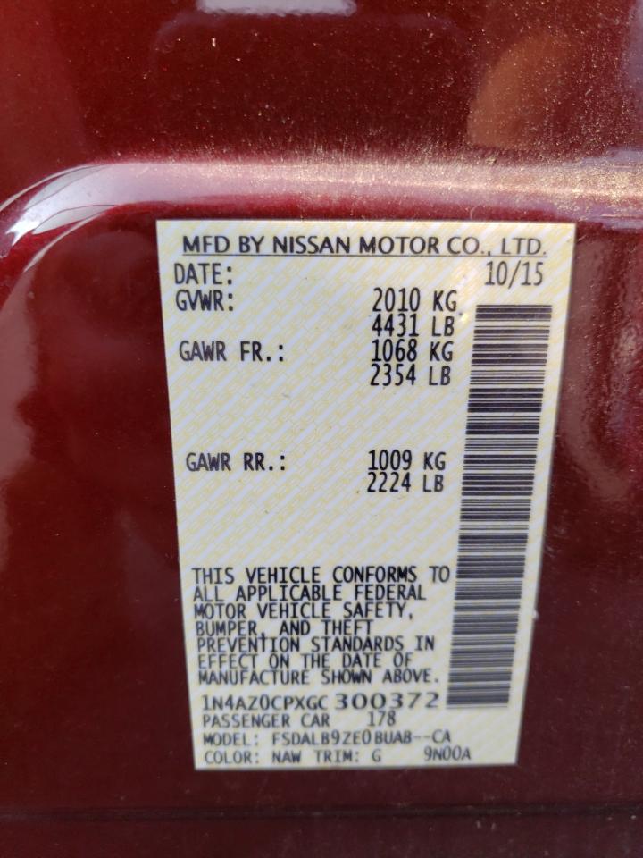 2016 Nissan Leaf S VIN: 1N4AZ0CPXGC300372 Lot: 67253034