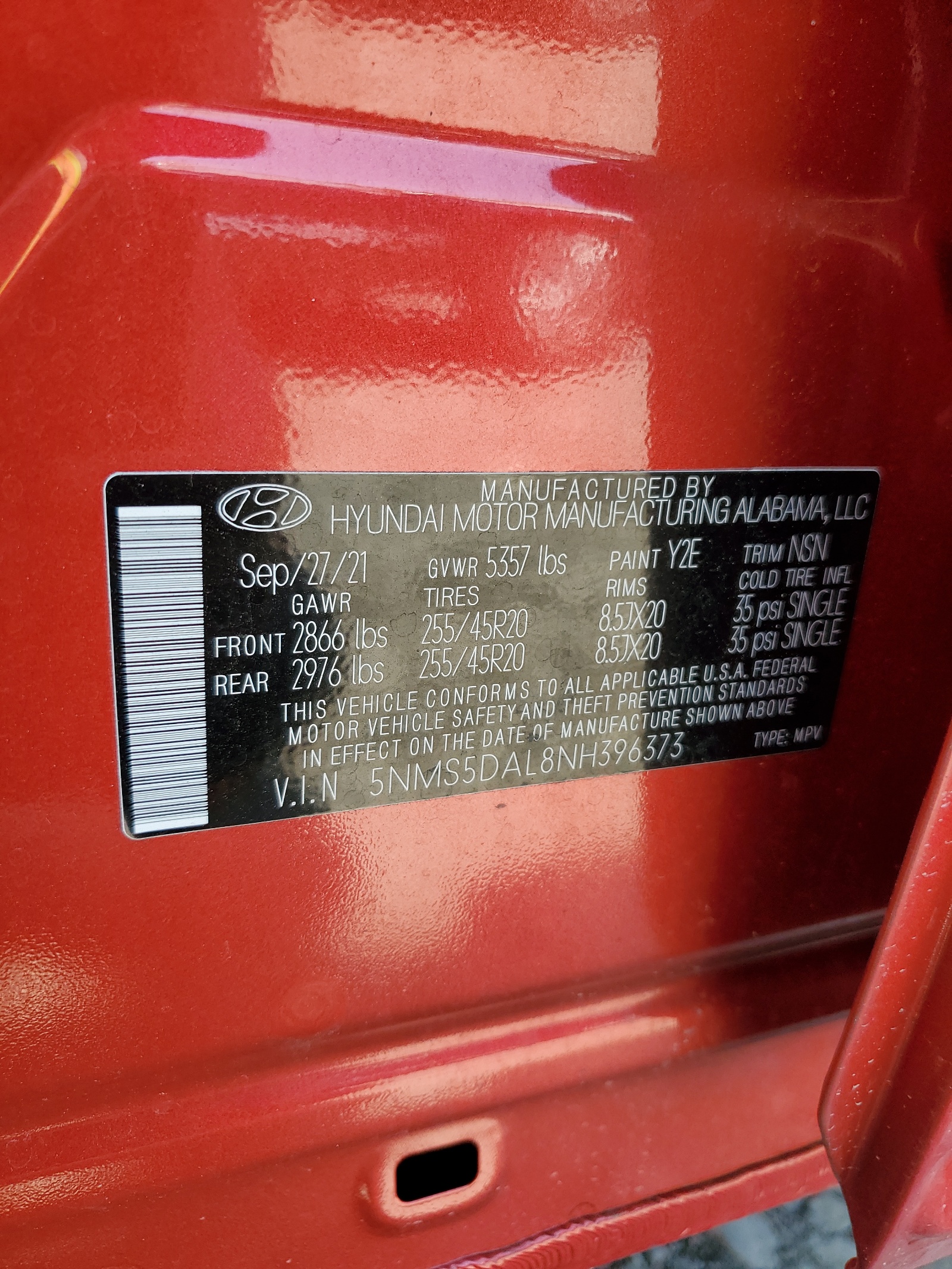 5NMS5DAL8NH396373 2022 Hyundai Santa Fe Calligraphy
