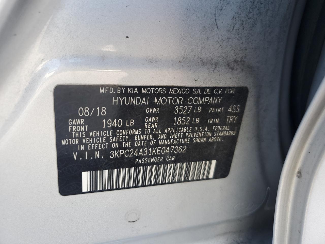 2019 Hyundai Accent Se VIN: 3KPC24A31KE047362 Lot: 68289814