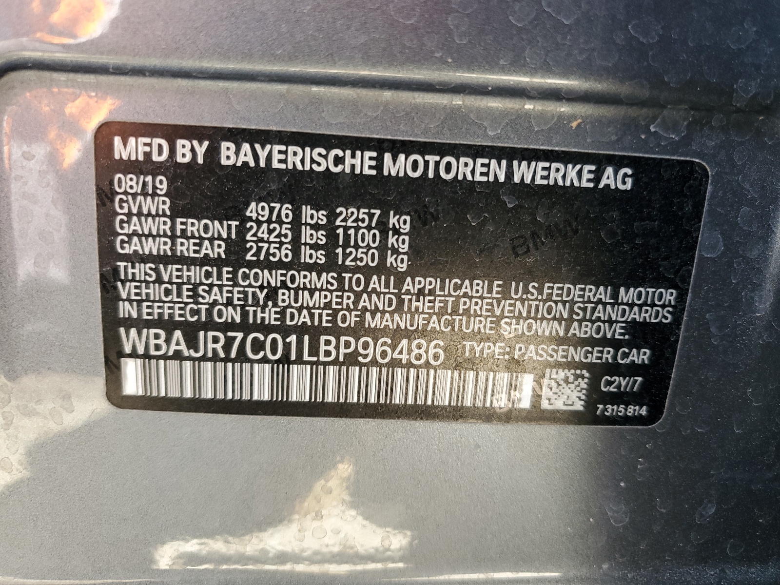 WBAJR7C01LBP96486 2020 BMW 530 Xi
