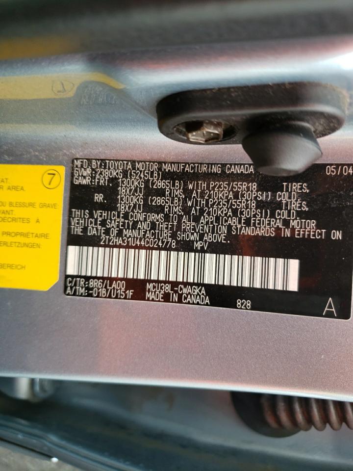 2004 Lexus Rx 330 VIN: 2T2HA31U44C024778 Lot: 67329864