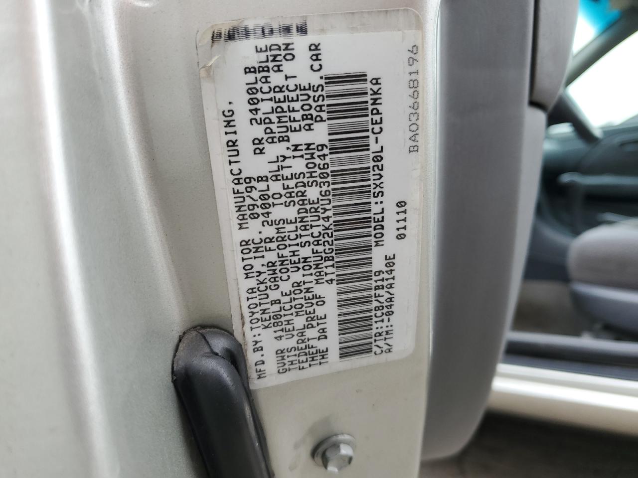 2000 Toyota Camry Ce VIN: 4T1BG22K4YU630649 Lot: 64857584