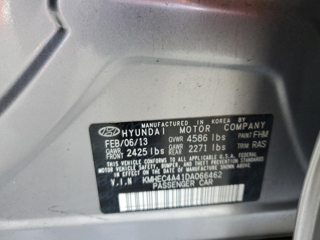 KMHEC4A41DA066462 2013 Hyundai Sonata Hybrid