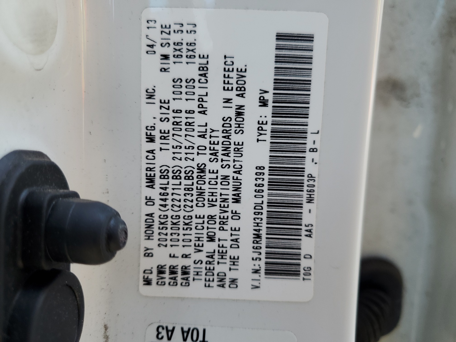 5J6RM4H39DL066398 2013 Honda Cr-V Lx