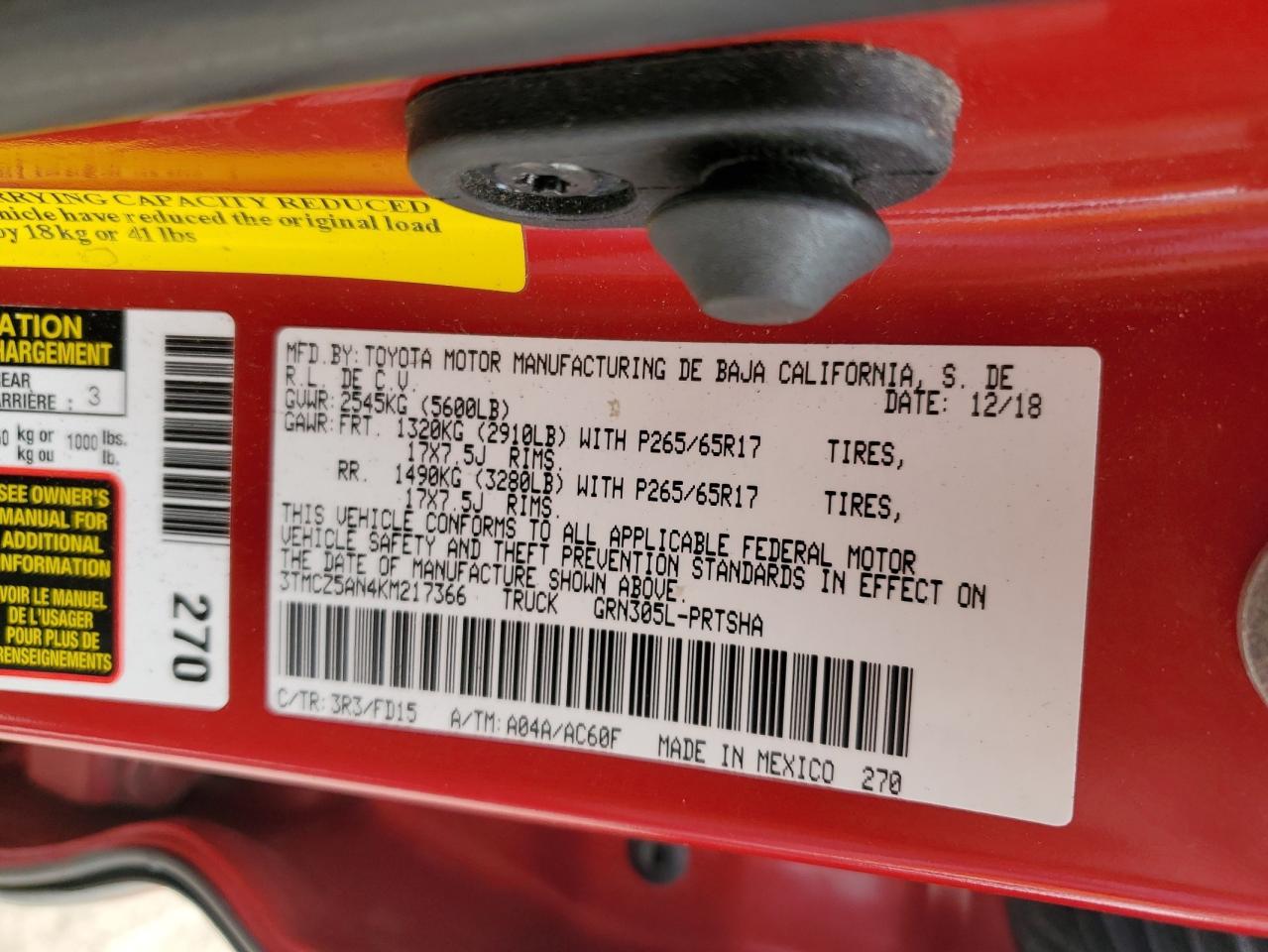 2019 Toyota Tacoma Double Cab VIN: 3TMCZ5AN4KM217366 Lot: 67840574