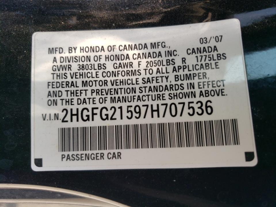2HGFG21597H707536 2007 Honda Civic Si