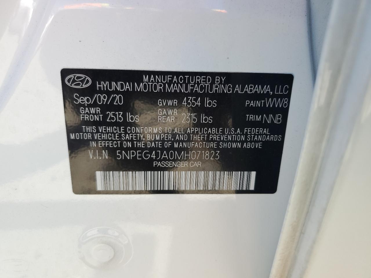 5NPEG4JA0MH071823 2021 Hyundai Sonata Se