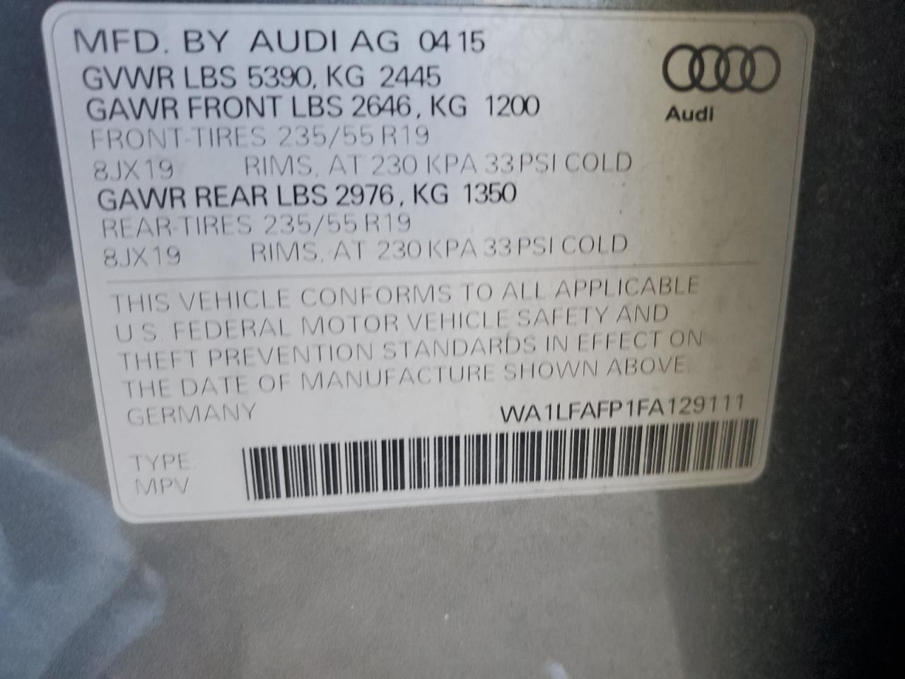 WA1LFAFP1FA129111 2015 AUDI Q5 - Image 12