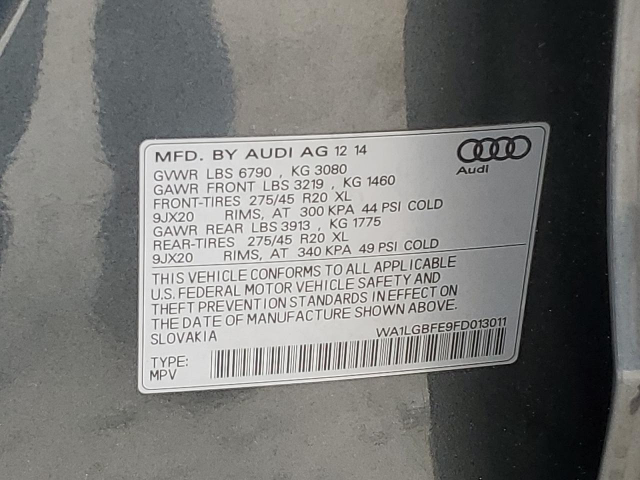 2015 Audi Q7 Premium Plus VIN: WA1LGBFE9FD013011 Lot: 66001534