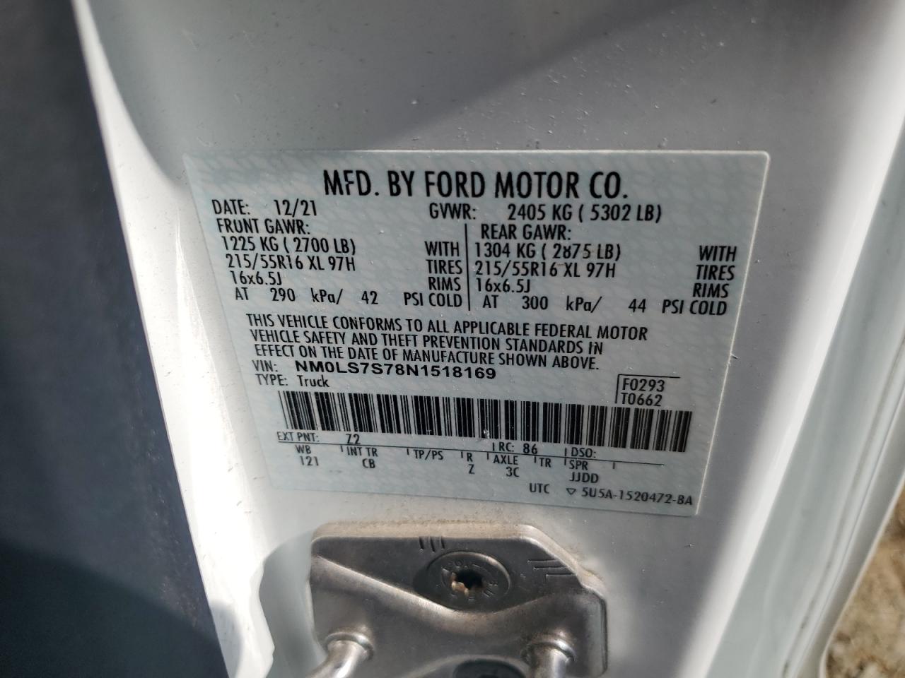 2022 Ford Transit Connect Xl VIN: NM0LS7S78N1518169 Lot: 65747794