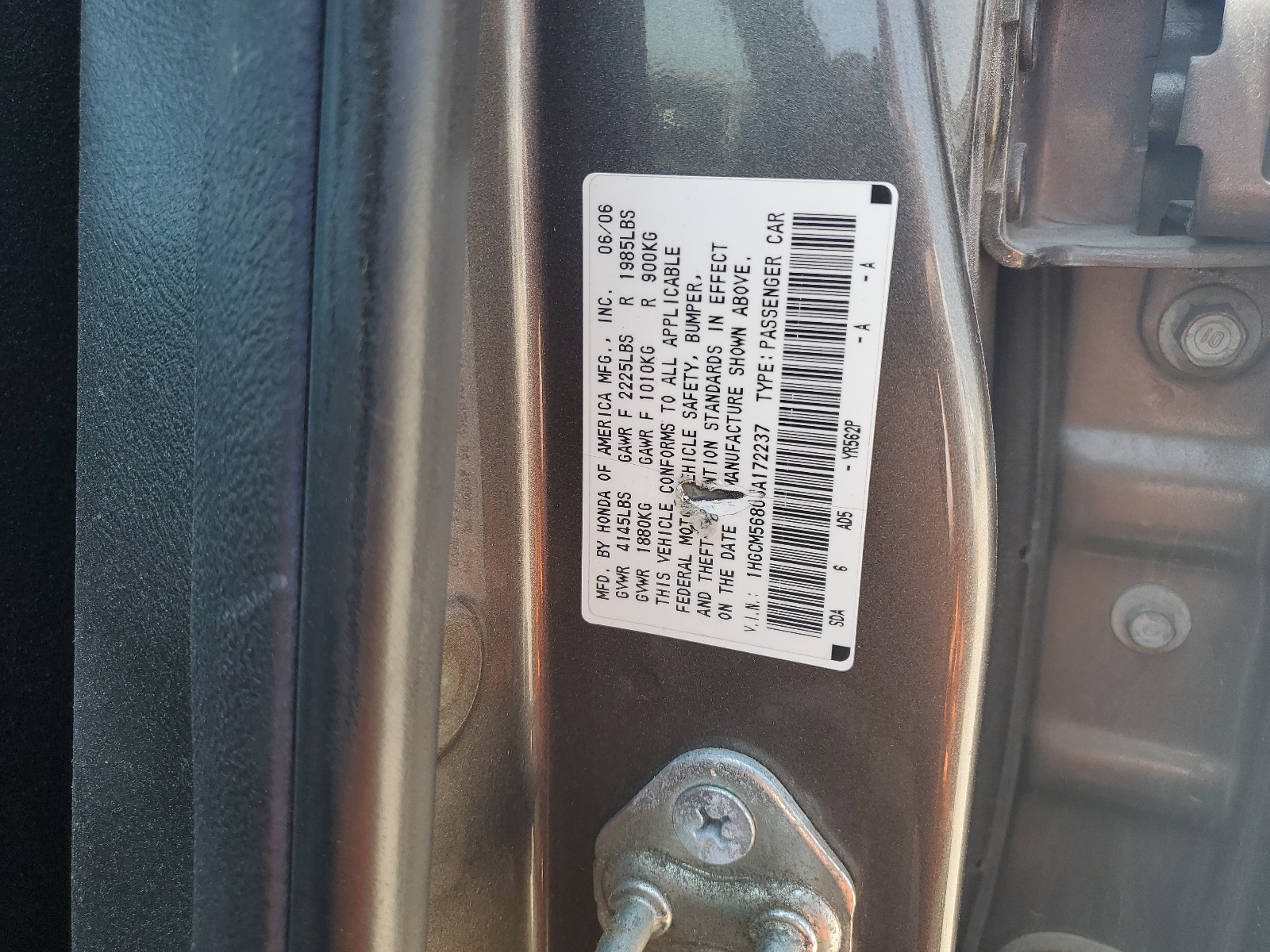 1HGCM56806A172237 2006 Honda Accord Ex