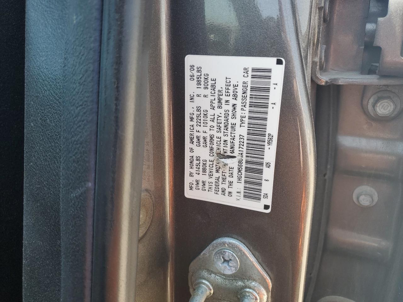 2006 Honda Accord Ex VIN: 1HGCM56806A172237 Lot: 65682304