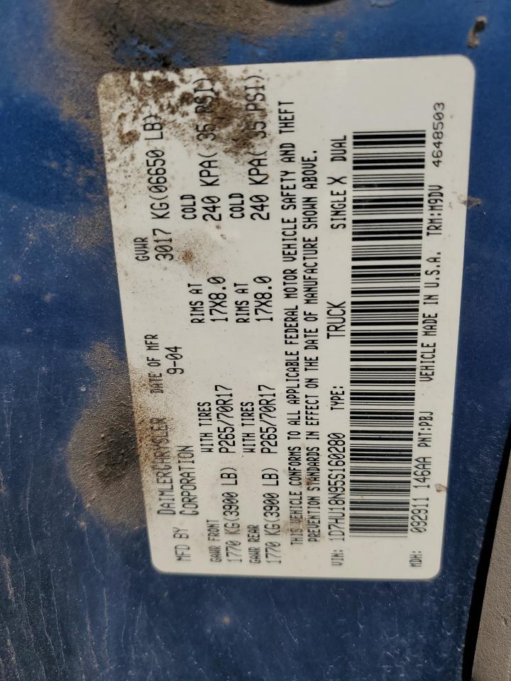 2005 Dodge Ram 1500 St VIN: 1D7HU18N95S160280 Lot: 67235254