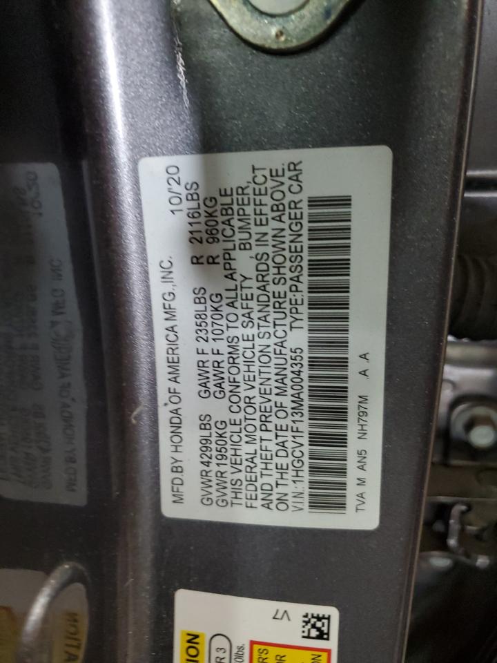 2021 Honda Accord Lx VIN: 1HGCV1F13MA004355 Lot: 66712934