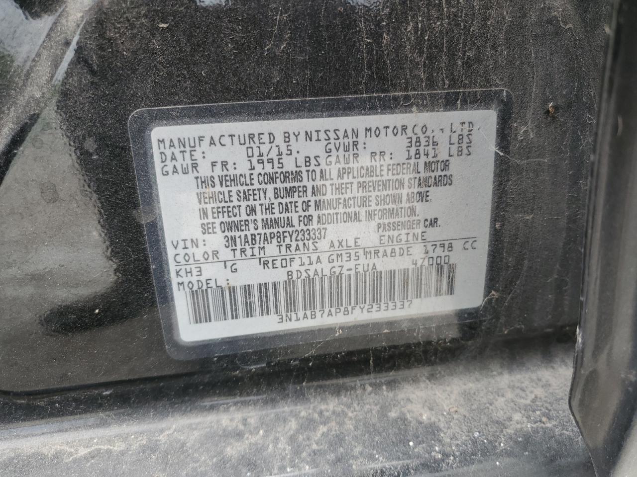 3N1AB7AP8FY233337 2015 Nissan Sentra S