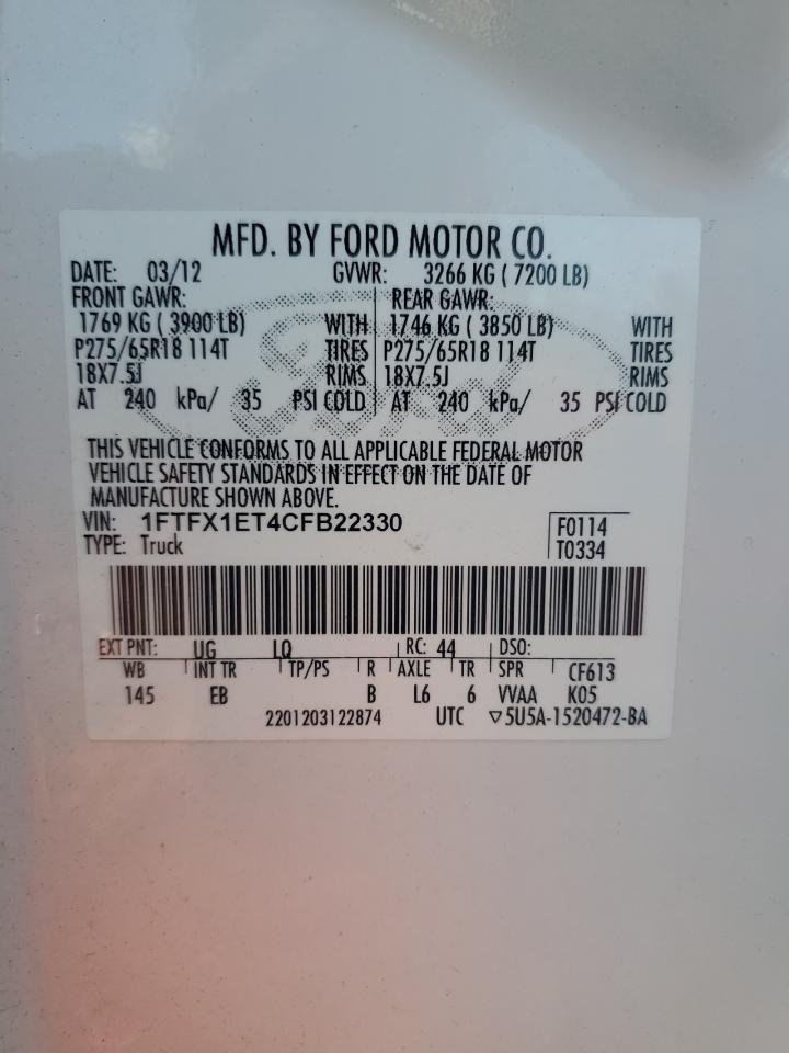 1FTFX1ET4CFB22330 2012 Ford F150 Super Cab