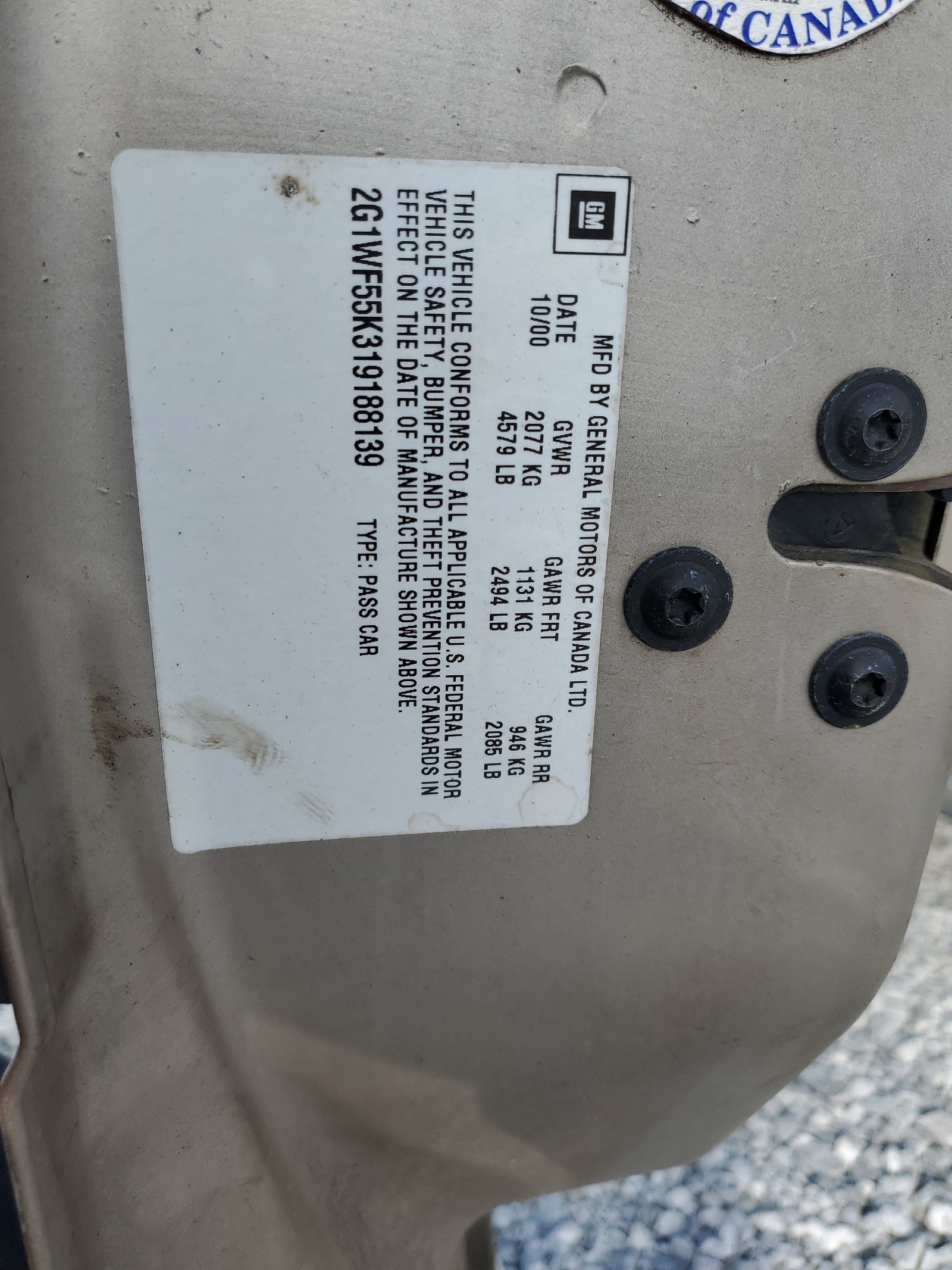 2G1WF55K319188139 2001 Chevrolet Impala