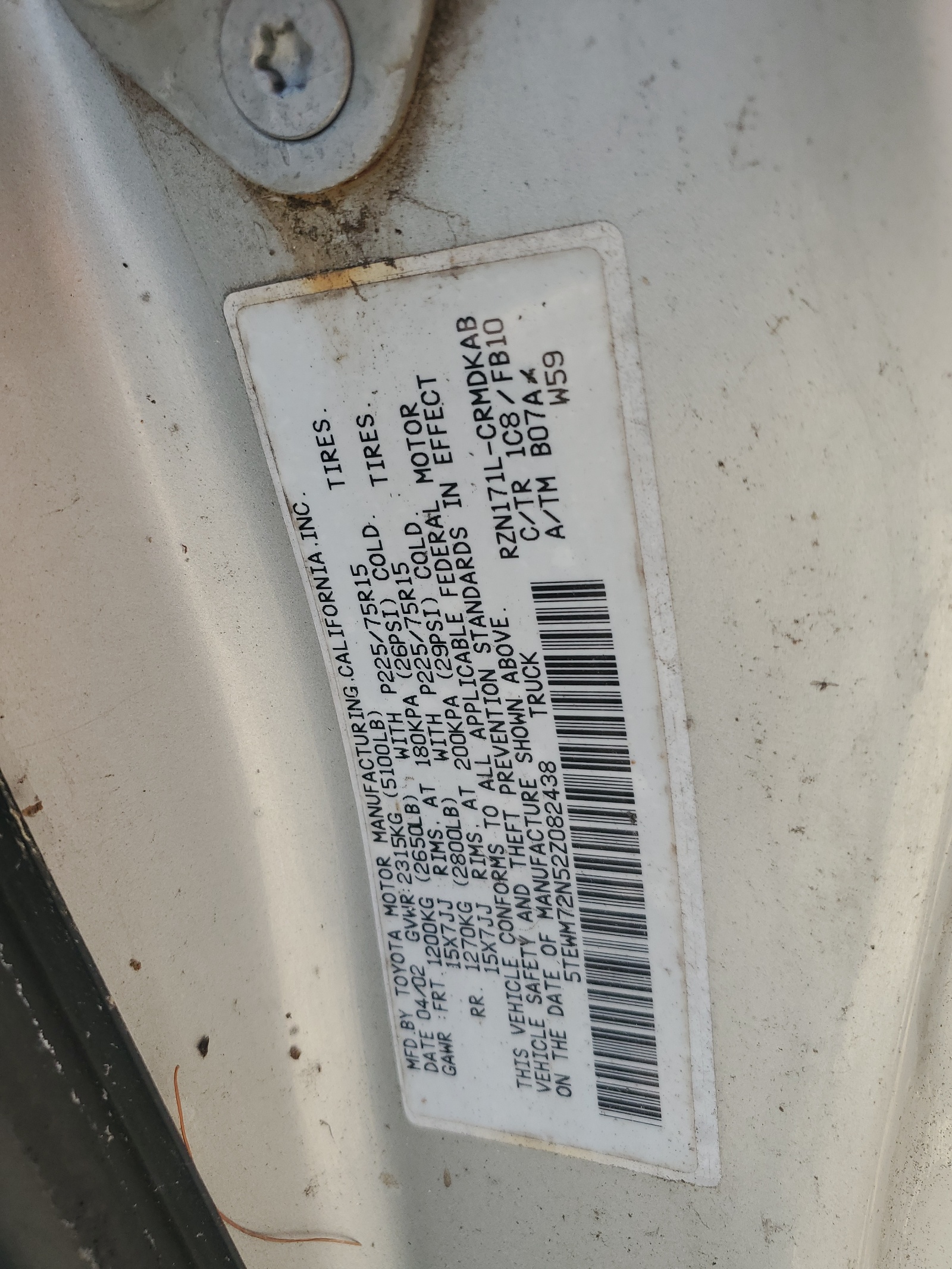 5TEWM72N52Z082438 2002 Toyota Tacoma Xtracab