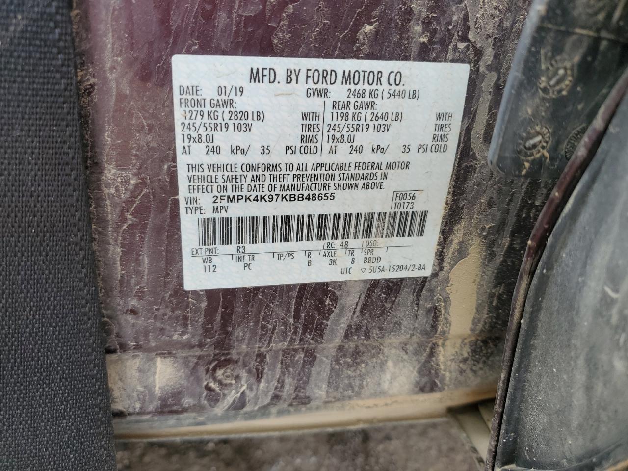 2019 Ford Edge Titanium VIN: 2FMPK4K97KBB48655 Lot: 66430074