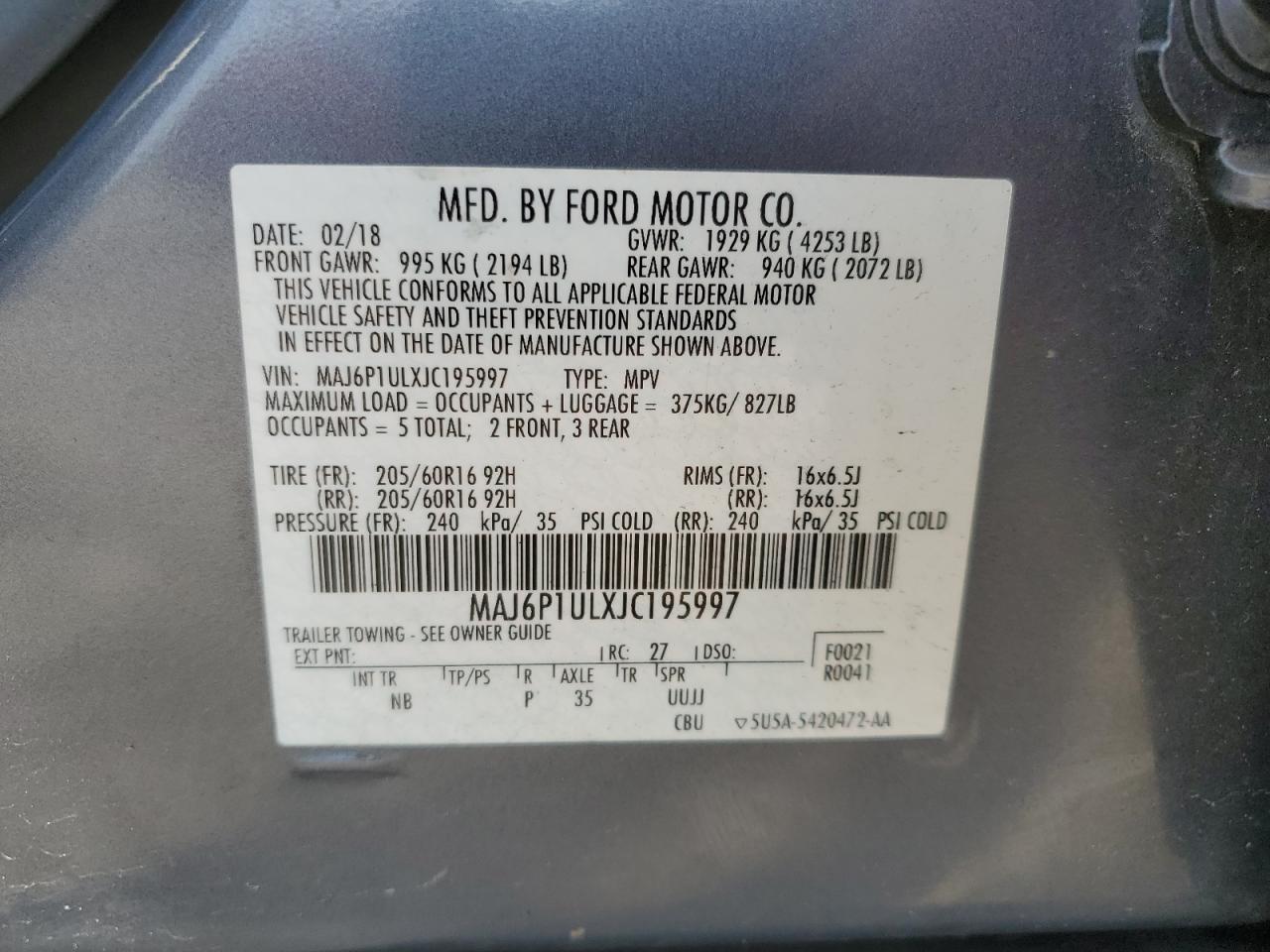 2018 Ford Ecosport Se VIN: MAJ6P1ULXJC195997 Lot: 67641444