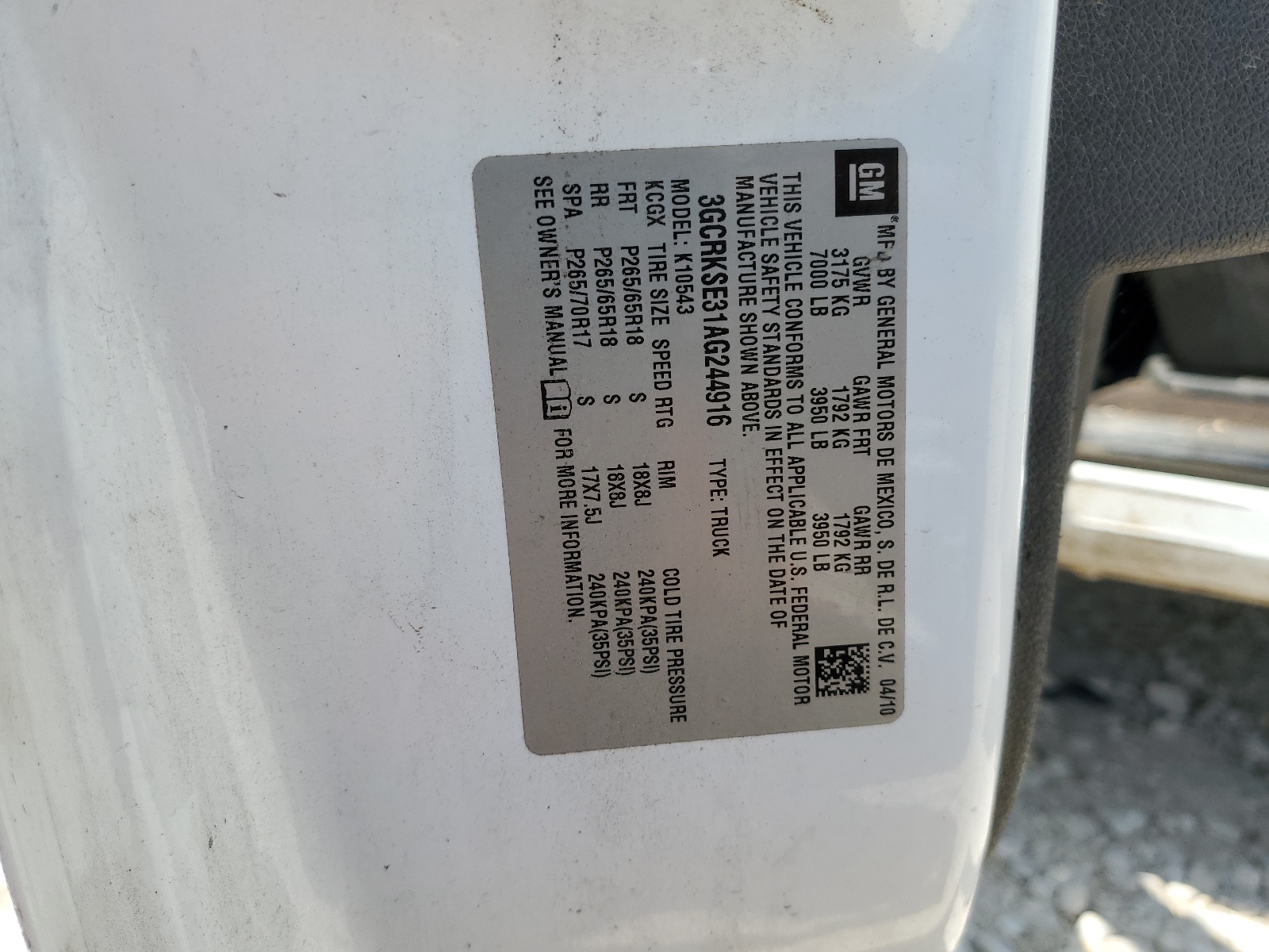 3GCRKSE31AG244916 2010 Chevrolet Silverado K1500 Lt