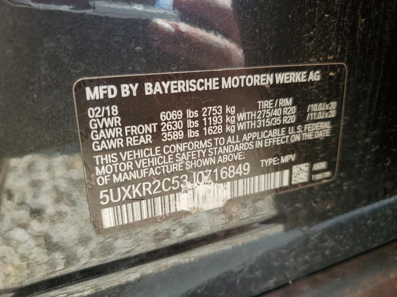 5UXKR2C53J0Z16849 2018 BMW X5 Sdrive35I